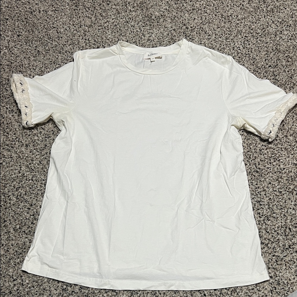 Bohme Cream Tee with Embellished Sleeves
